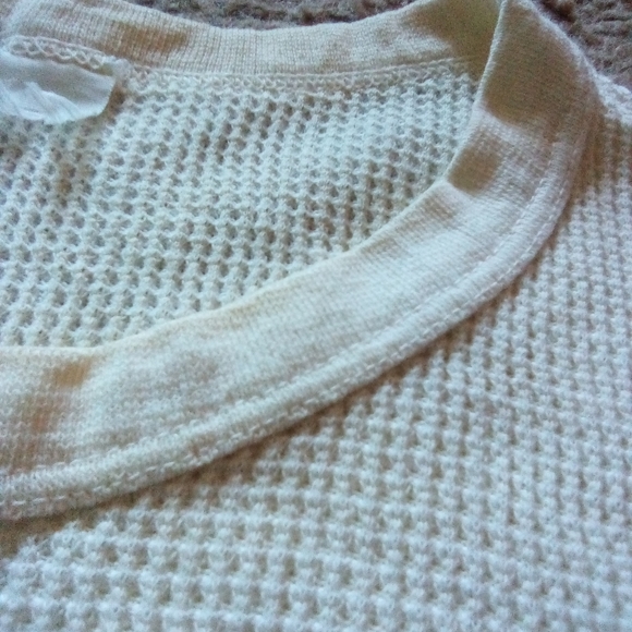 Vintage White/Cream Men's Ribbed Long Sleeve Pullover Sweater Cut Off Tag - Picture 4 of 14